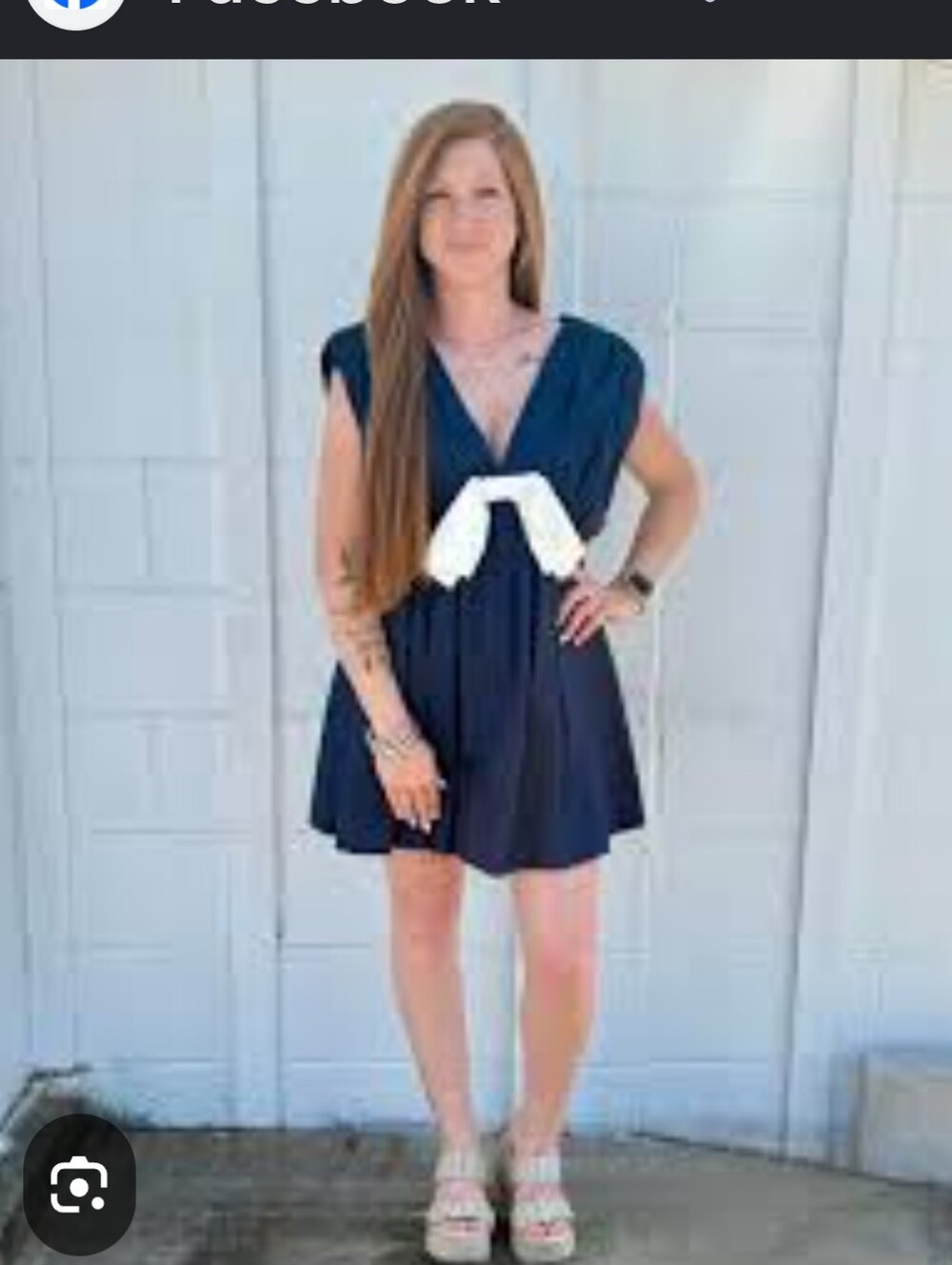 Navy V-Neck Mini Dress with White Bow Accent